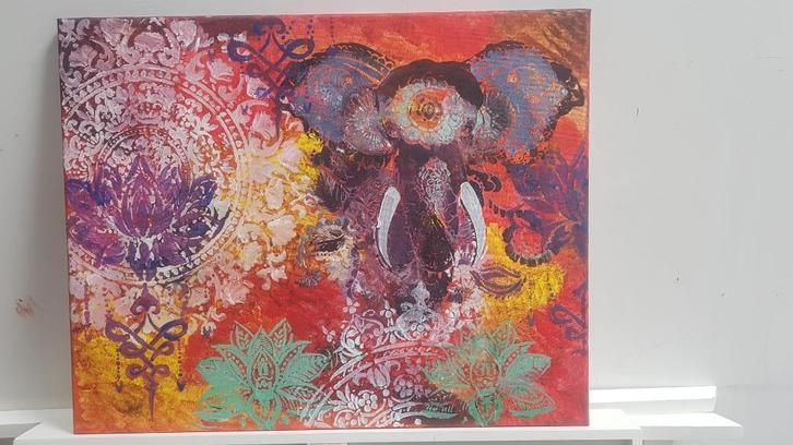 Olifant in acrylverf op canvas, Huis en Inrichting, Woonaccessoires | Schilderijen, Tekeningen en Foto's, Nieuw, Schilderij, Minder dan 50 cm