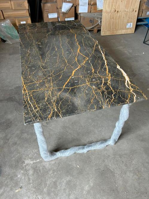 Marmeren Eettafel 180x90 Zwart Goud met buisframe onderstel, Huis en Inrichting, Tafels | Eettafels, Nieuw, 50 tot 100 cm, 150 tot 200 cm