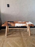 Geitenhuid bankje met teakhouten poten teak hout geitenvacht, Ophalen, Gebruikt, Hout, 75 tot 100 cm