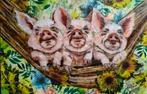 Schilderij varkens in een hangmat, Ophalen of Verzenden