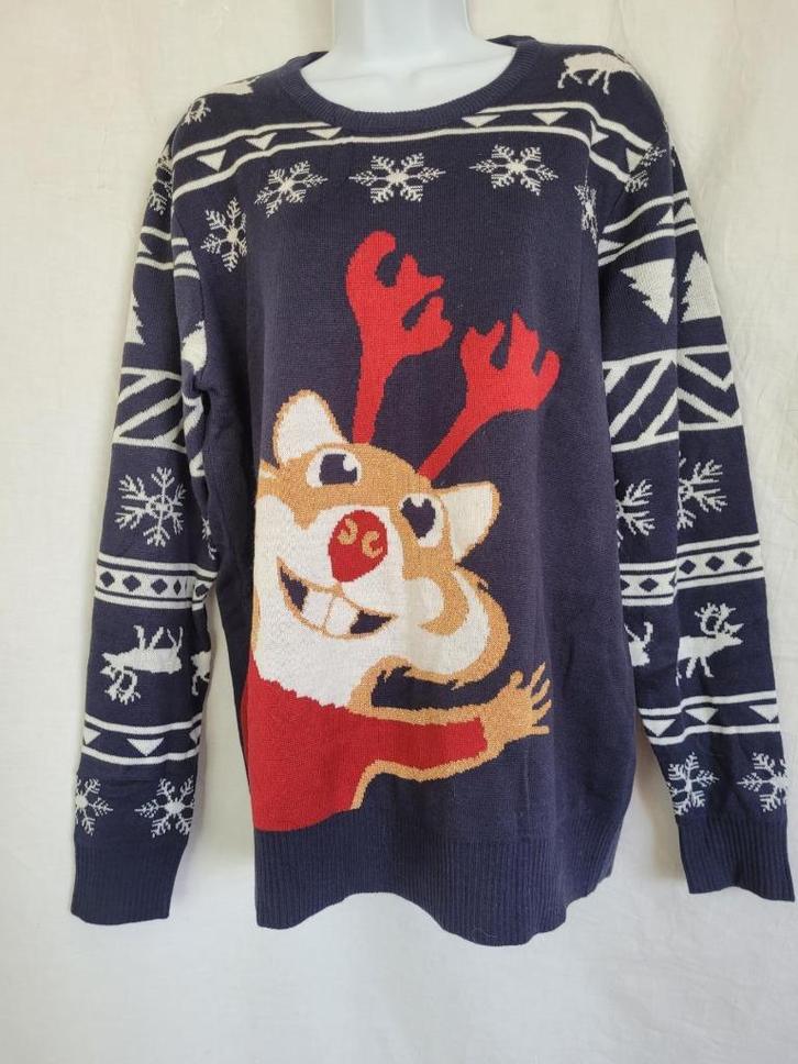 Leuke kersttrui met een hamster mt L merk John Cabot, Kleding | Heren, Truien en Vesten, Zo goed als nieuw, Maat 52/54 (L), Blauw