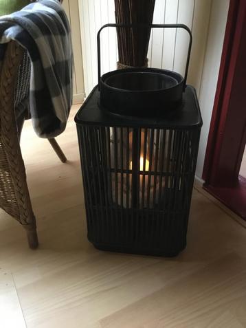 Windlicht Zwart Hout & Glas - 55cm Hoog beschikbaar voor biedingen