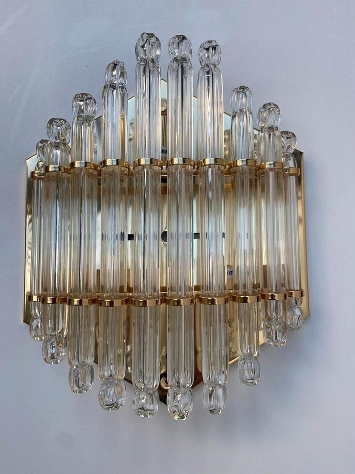 Glazen Wandlamp met Gouden Details, Huis en Inrichting, Lampen | Wandlampen, Zo goed als nieuw, Glas, Ophalen of Verzenden