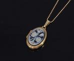 Foto medaillon 14k gouden hanger blauwe camee antiek dames, Verzenden, Goud, Hanger, Met edelsteen