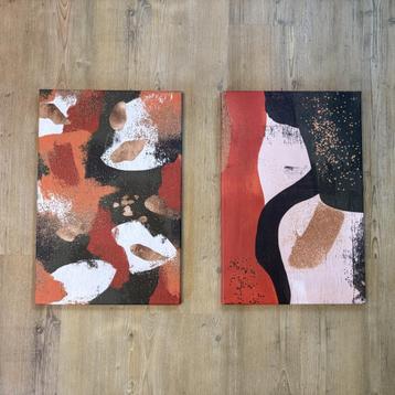Set 2 canvas schilderijen 40x60 cm - Abstract beschikbaar voor biedingen