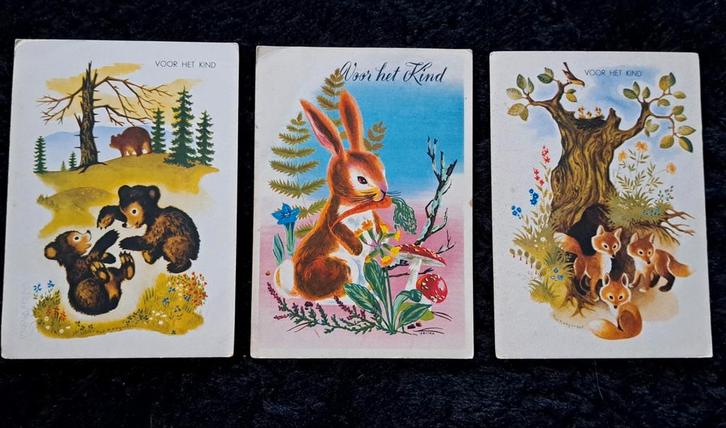 Drie oude ansichtkaarten - Voor het kind - Dieren 1965, Verzamelen, Ansichtkaarten | Themakaarten, 1960 tot 1980, Kinderen, Ophalen of Verzenden
