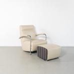 1 Leolux Scylla Fauteuil Hoog + Voetenbank Wit Leer - Chroom, Huis en Inrichting, Fauteuils, Metaal, 75 tot 100 cm, Ophalen of Verzenden