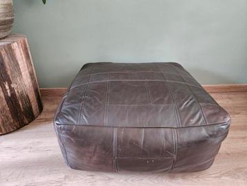 Vintage / retro leren lapjes / patchwork poef bruin vierkant beschikbaar voor biedingen
