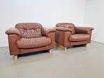 Vintage Set of 2 De Sede DS 101 fauteuil dik bruin leer ’70, Huis en Inrichting, Fauteuils, Ophalen, N, Minder dan 75 cm, N