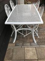 Franse Bistro set gietijzer / marmer tafel, Ophalen, Zo goed als nieuw, Rechthoekig, Metaal