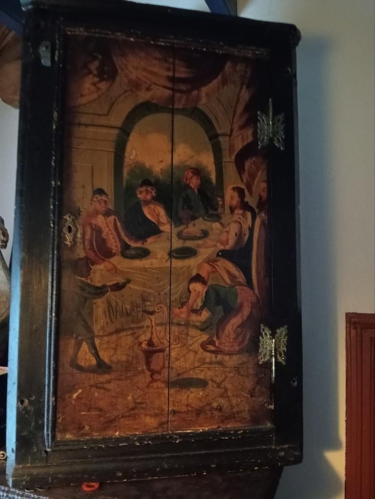 Antiek hoekkastje originele beschildering !!!, Ophalen of Verzenden