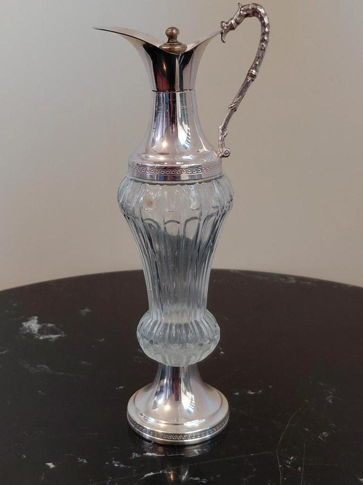 Verzilverde Italiaanse Karaf met Drakenkop, Antiek en Kunst, Antiek | Glas en Kristal, Ophalen of Verzenden