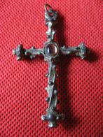 Crusifix zilver met paarse steen Nr. E0144, Antiek en Kunst, Antiek | Goud en Zilver, Verzenden, Zilver