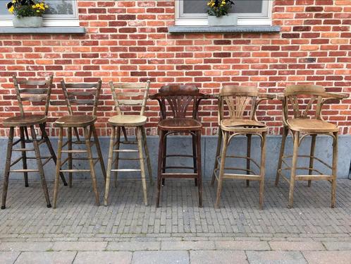 Barkrukken 6 stuks, Huis en Inrichting, Barkrukken, Gebruikt, 60 tot 90 cm, Hout, 5 krukken of meer, Met voetsteun, Ophalen of Verzenden