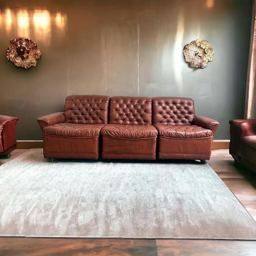Vintage elementen zetel / canapé / sofa in cognac kleur, Huis en Inrichting, Banken | Sofa's en Chaises Longues, Ophalen of Verzenden