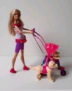 Barbie met hond Faffy en Puppy en Kinderwagen, Kinderen en Baby's, Ophalen of Verzenden, Zo goed als nieuw, Barbie