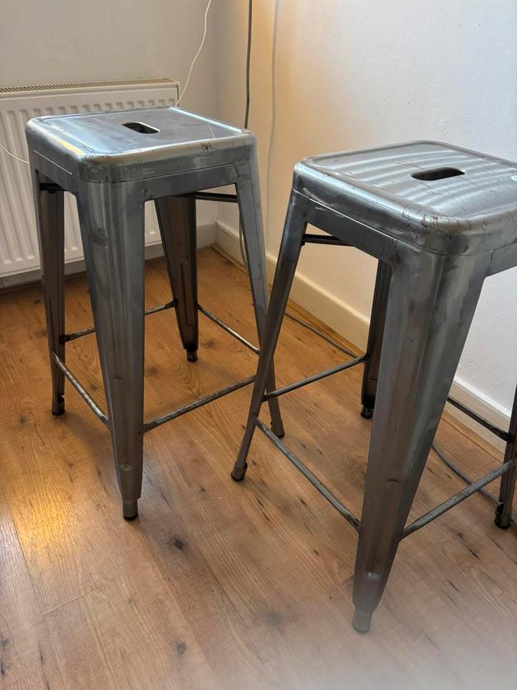 Zilver/koper Barkrukken Tolix Design, Huis en Inrichting, Barkrukken, Zo goed als nieuw, 60 tot 90 cm, Metaal, 2 krukken, Ophalen