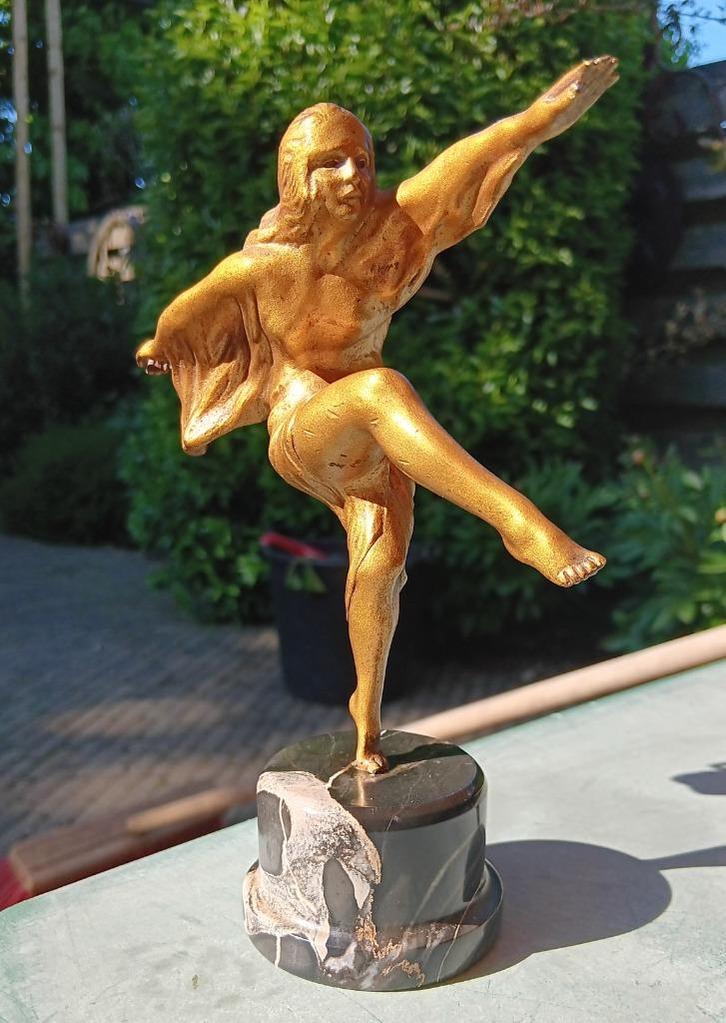 Antiek Max Le Verrier - Automascotte, brons dame in de win, Antiek en Kunst, Antiek | Koper en Brons, Brons, Ophalen of Verzenden