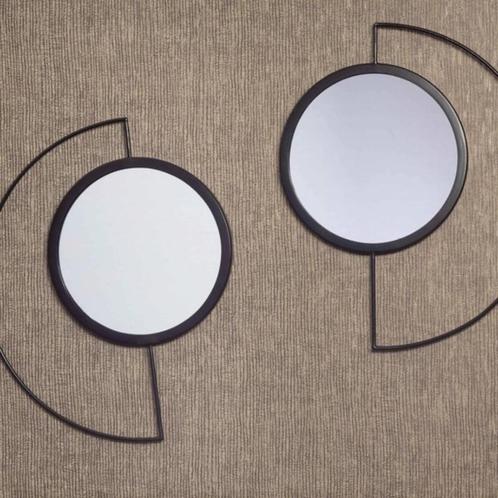 Bodilson Wandspiegel Moon set van 2, metaal - Ø30cm - zwart, Huis en Inrichting, Woonaccessoires | Spiegels, Nieuw, Minder dan 50 cm