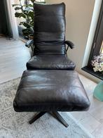 fauteuil met hocker van leer model capri, Ophalen, 75 tot 100 cm, Zo goed als nieuw, Metaal