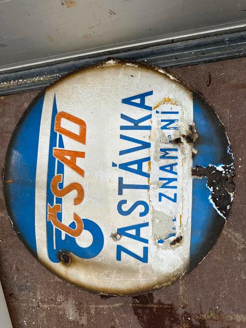 Tsjechoslowaaks Bushaltebord ČSAD Emaille Bord Zastávka Sign, Antiek en Kunst, Antiek | Emaille, Ophalen of Verzenden