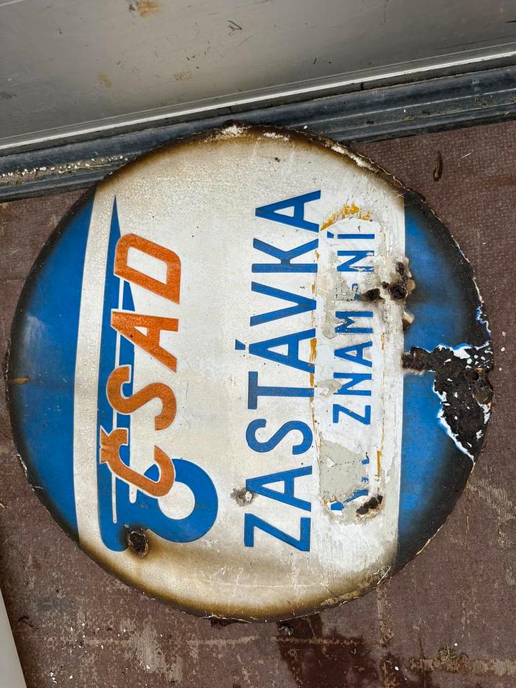 Tsjechoslowaaks Bushaltebord ČSAD Emaille Bord Zastávka Sign, Antiek en Kunst, Antiek | Emaille, Ophalen of Verzenden