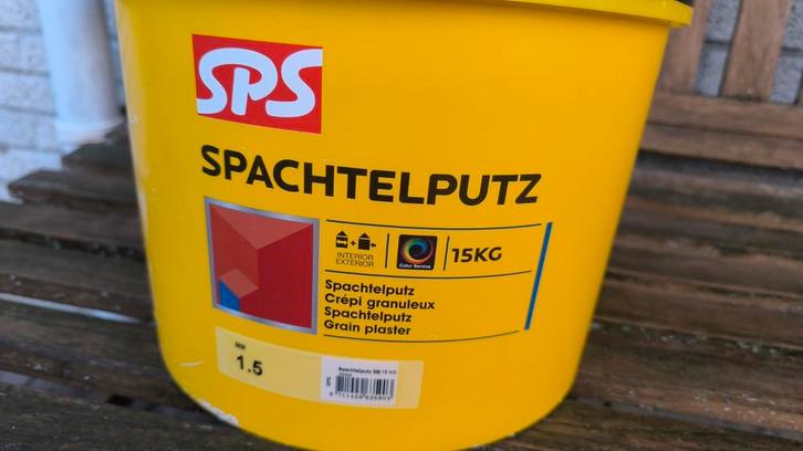 SPS Spachtelputz korrelgrootte 1,5 mm 15 kg kleur 9010, Doe-het-zelf en Verbouw, Verf, Beits en Lak, Nieuw, 5 tot 10 liter, Wit