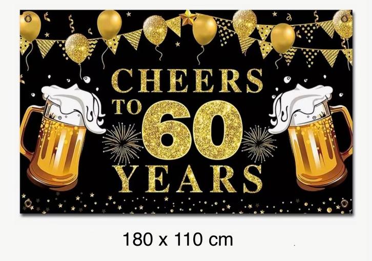 Banner, slingers 60 jaar, Hobby en Vrije tijd, Feestartikelen, Versiering, Verjaardag, Ophalen of Verzenden