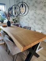 Massief suar houten eettafel 240 cm met stalen x poten, Huis en Inrichting, Tafels | Eettafels, 200 cm of meer, 100 tot 150 cm