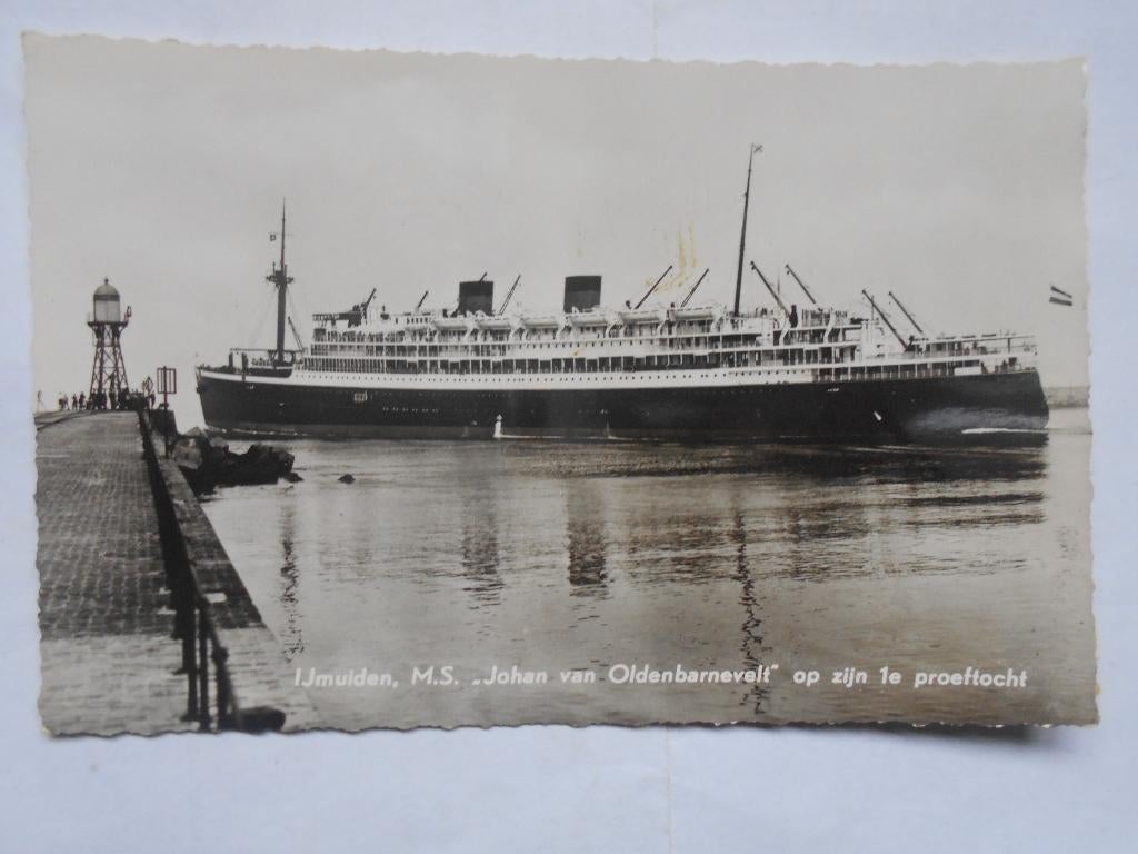 IJmuiden 1e proeftocht vaart M.S Johan van Oldenbarnevelt, Verzamelen, Ophalen of Verzenden, 1940 tot 1960, Ongelopen, Noord-Holland