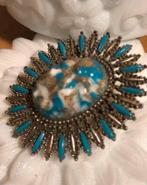 Broche Vintage Turkooizen Kleur Fantasie, Sieraden, Tassen en Uiterlijk, Broches, Ophalen of Verzenden, Zo goed als nieuw, Blauw
