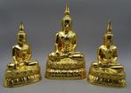 Set van 3 handgemaakte houten boeddha beeldjes met bladgoud, Huis en Inrichting, Woonaccessoires | Boeddhabeelden, Ophalen of Verzenden