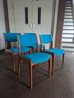 4x vintage Deense teak stoelen- Erik Buch, Huis en Inrichting, Stoelen, Ophalen, Gebruikt, Blauw, Vier