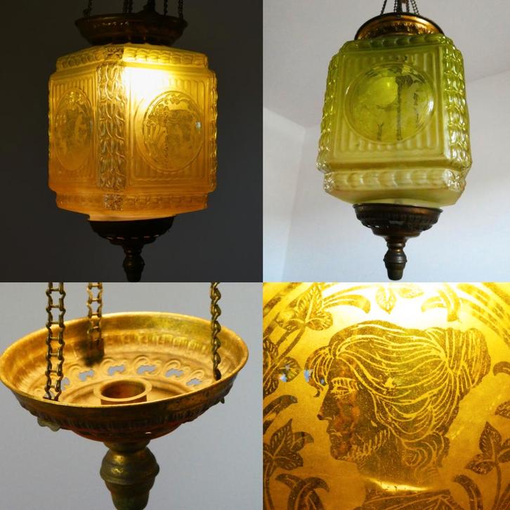 Art Nouveau Jugendstil hanglamp hangkandelaar lamp portret, Antiek en Kunst, Antiek | Lampen, Ophalen of Verzenden
