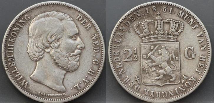 Rijksdaalder 1851 - 2 1/2 gulden 1851 Willem 3, Postzegels en Munten, Munten | Nederland, Losse munt, 2½ gulden, Koning Willem III