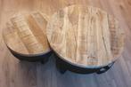 Tafelset 2 delig mangohout met staal, Huis en Inrichting, Tafels | Salontafels, Ophalen, 50 tot 100 cm, Rond, 50 tot 100 cm