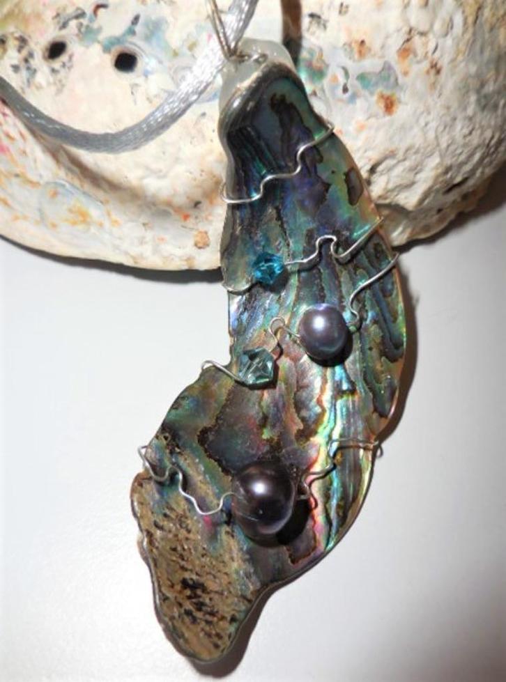 Paua Schelp Ketting met Swarovski Kristal, Sieraden, Tassen en Uiterlijk, Kettingen, Nieuw, Overige materialen, Overige kleuren