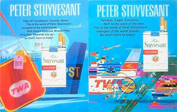 18 oude reclames Peter Stuyvesant sigaretten 58-88 sigaret, Verzamelen, Rookartikelen, Aanstekers en Luciferdoosjes, Gebruikt