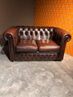 Antiekbruine Chesterfield 2-zits Bank zgan, Gebruikt, 150 tot 200 cm, Tweepersoons, Rechte bank