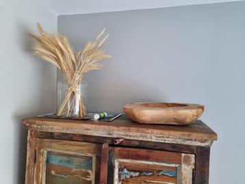 Decoratie droogbloemen, vaas + houten schaal beschikbaar voor biedingen