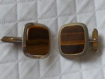 Ascot vintage manchetknopen met grote tijgeroog cabochon beschikbaar voor biedingen
