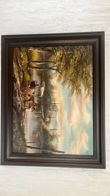 Schilderij met houten eiken frame beschikbaar voor biedingen