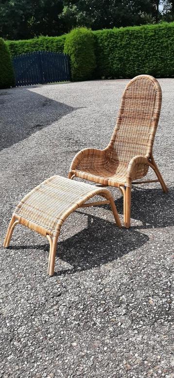 Vintage Ikea ligbed riet rotan 4 stuks en 2 voetenbedjes beschikbaar voor biedingen