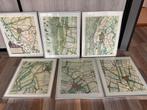 6 Ingelijste Posters Oude Landkaarten, Antiek en Kunst, Ophalen