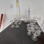 Antieke kristallen karaf olijfslijpsel met glazen, Antiek en Kunst, Antiek | Glas en Kristal, Ophalen of Verzenden