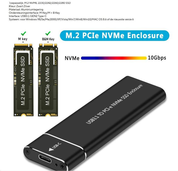 Type C to NVME €15 Type C to USB Hub €5 Type C 2.5" SSD €5, Computers en Software, Dockingstations, Nieuw, Harde schijf, Ophalen of Verzenden