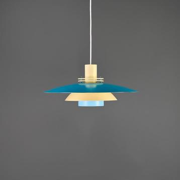 Geel en blauwe lamp, Scandinavisch design, Deense hanglamp beschikbaar voor biedingen