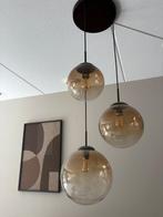 Hanglamp drie bollen brons, Huis en Inrichting, Lampen | Hanglampen, Ophalen, Gebruikt, Glas, Minder dan 50 cm