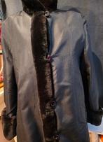 Vintage Elegante zwarte jas met bontrand, Zwart, Ophalen, Maat 38/40 (M), Onbekend
