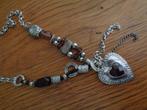 zilverkl jasseron ketting met hart en bruine glas kralen, Sieraden, Tassen en Uiterlijk, Kettingen, Nieuw, Ophalen of Verzenden
